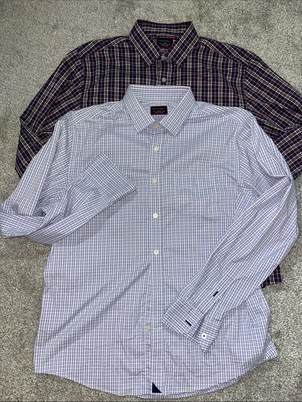 UNTUCKit LS Plaid Travel Nylon Spandex No Iron Button Down Shirt-lot of 2 Plaid